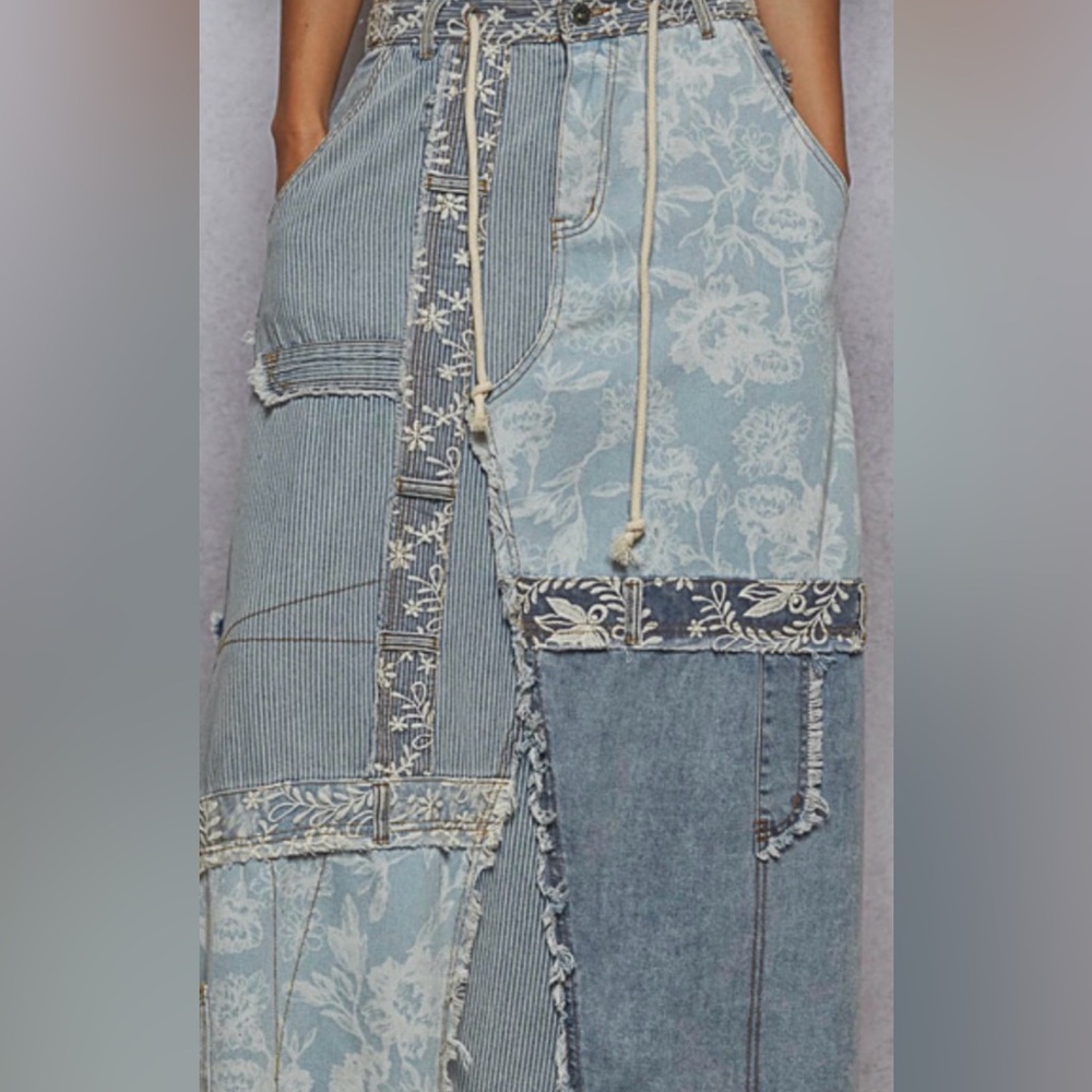 POL Boho Patchwork Denim Maxi Skirt - Picture 4 of 4